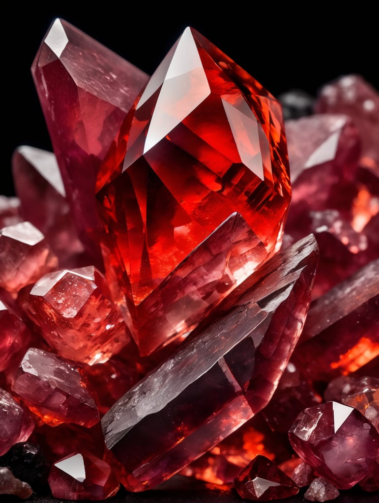 red Rock crystal on a dark background, macro photography shot on Hasselblad H6D at 135mm, beautiful colors