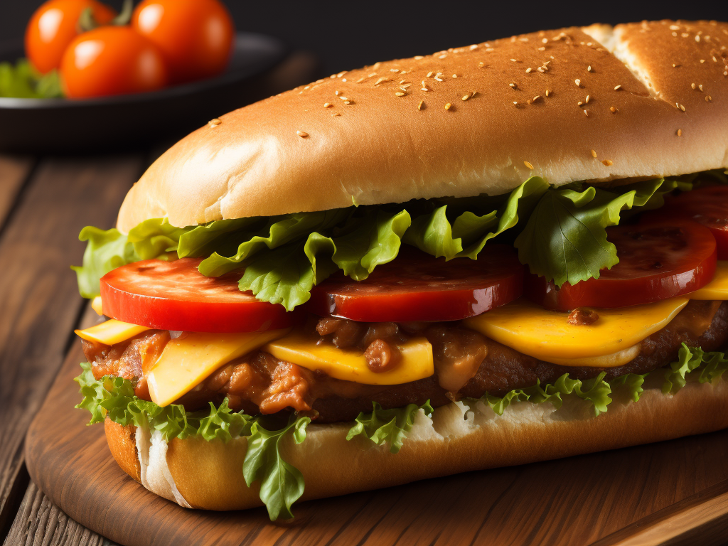 a sub sandwich with lettuce, tomato, and cheese, a stock photo by Renoir, shutterstock, rayonism, stockphoto, stock photo, sabattier filter