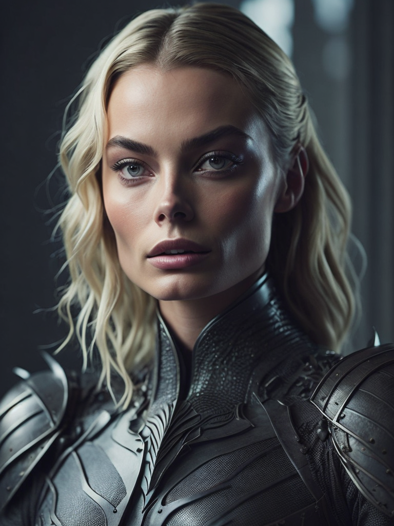 Margot robbie using malenia blade of miquella armor, realistic detailed, beautiful gorgeous, proportional body