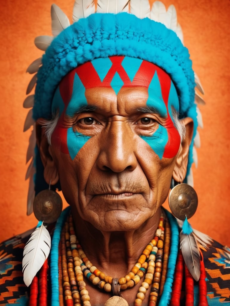 native american old skull in national dress