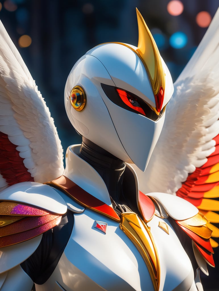 Jun The Swan Gatchaman G Force, intricately detailed, color depth, dramatic, side light, colorful background intricate details, beautifully shot, sharp focus, 64 megapixels, perfect composition, high contrast, cinematic, atmospheric, moody, sunshine rays, bokeh
