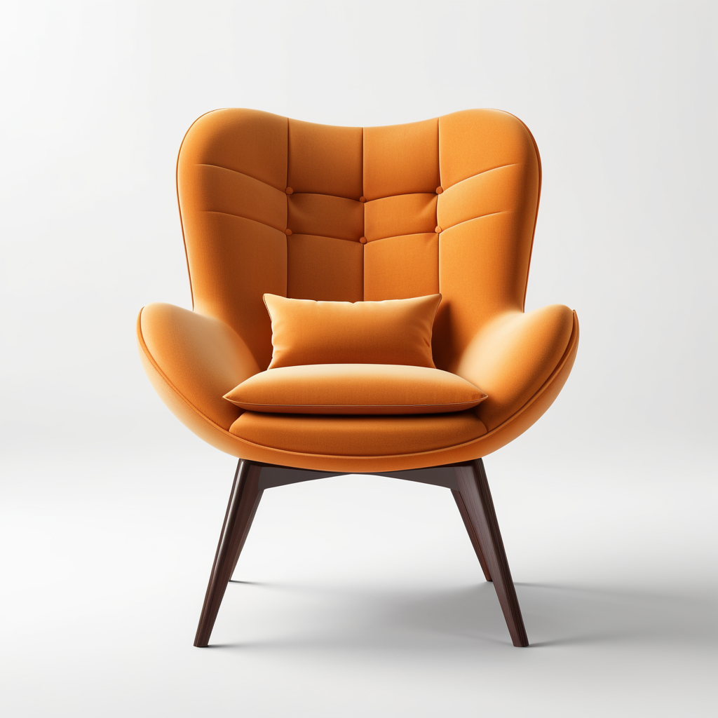 3d febric chair on a white background with sharp edge , clear, isolated on white background, center of the canvas