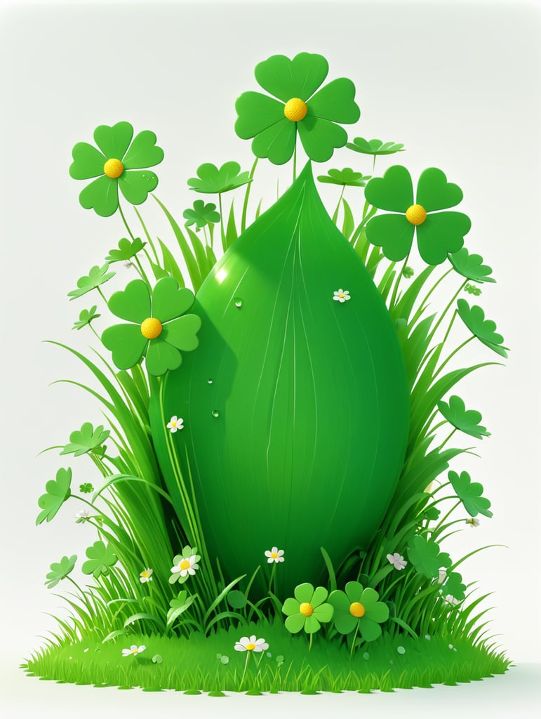 трава с росой и клевер на белом фоне