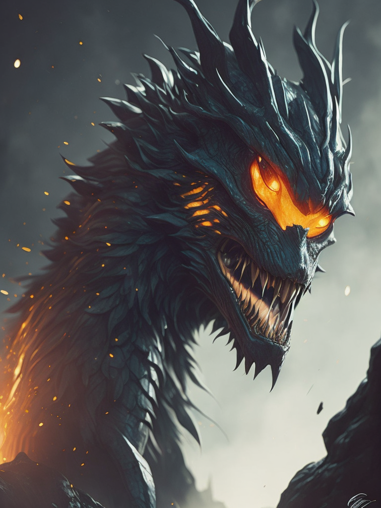 Kaiju with many sharp jagged ice crystals protruding from its back that have the ability to freeze the earth, has two dragon-like hind legs, bioluminescent scales all over its body, two arms with sharp claws attached, dragon-like neck & head including many sharp teeth, two eyes, and a snout. It also includes a long tail with sharp crystals at the tip to also be used as a weapon.