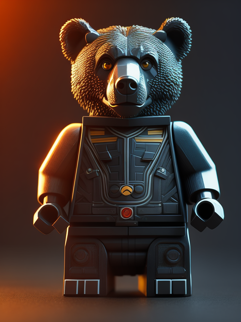 bear lego figure style, gradient background, Vibrant colors, Depth of field, Incredibly high detail, 8k