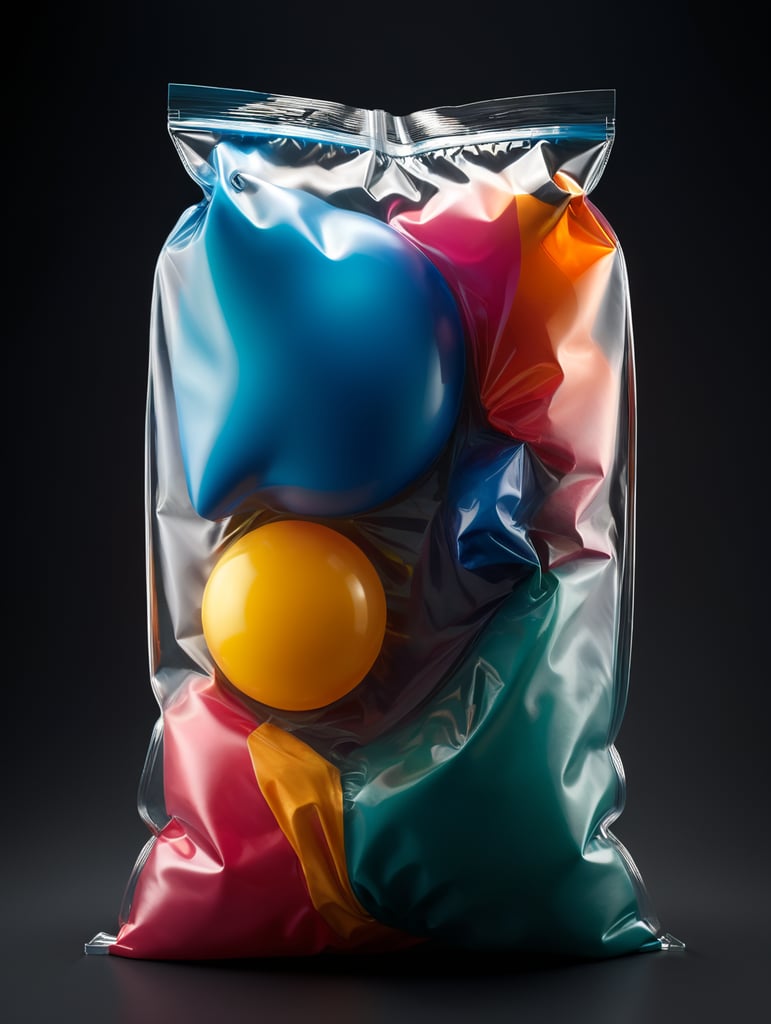 abstract soft body shapes inside a translucent bag, mixed material ::1 matte, glossy, flat finished, textured fabric ::1 in style of redshift rendering