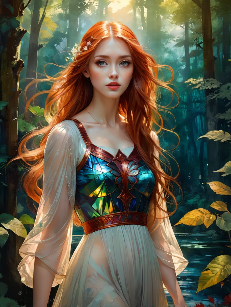Premium Free ai Images | red haired young beautiful girl with long hair ...