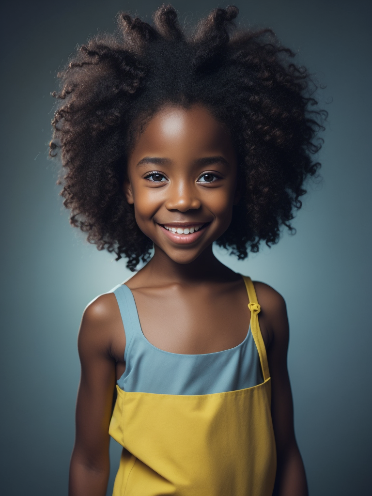 Smiling black woman, afro, award winning children's book illustration style, 2d illustration, white background, front view, vector