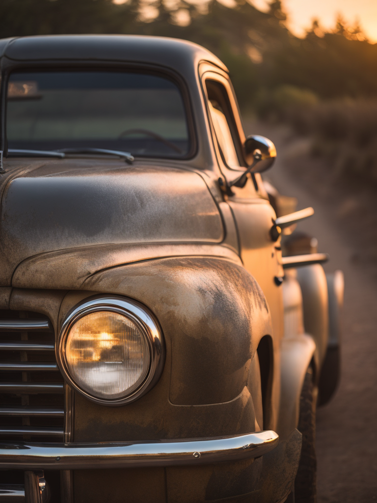 Vintage Pickup Glows at Sunset
