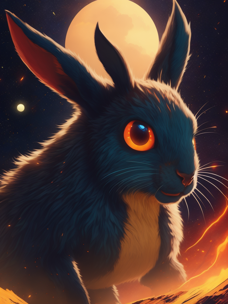 Photo of a rabit monster in the space, style of laurie greasley, studio ghibli, akira toriyama, james gilleard, genshin impact, trending pixiv fanbox, acrylic palette knife, 4k, vibrant colors, devinart, trending on artstation, low details