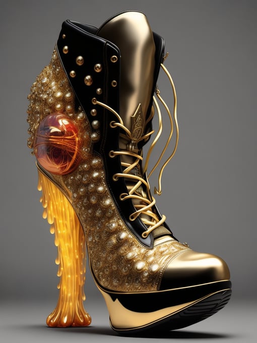 A stunning interpretation of nike sexy extreme high heel shoe sneaker, made of jellyfish, advertsiement, solarpunk, highly detailed and intricate, golden ratio, very colorful, hypermaximalist, ornate, luxury