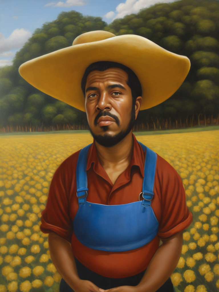 A farmer, portrait, Painting, Oil, Colombia, style of Botero