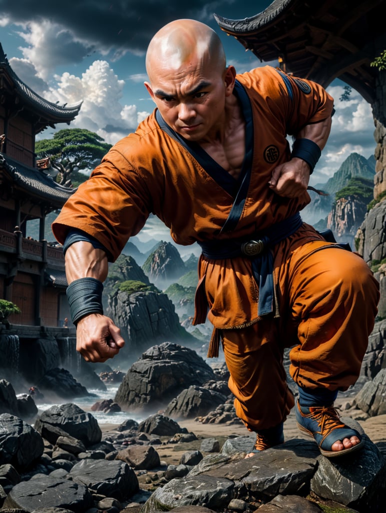 Krillin is a bald martial artist and one of Goku's best friends and classmates, Dragon Ball