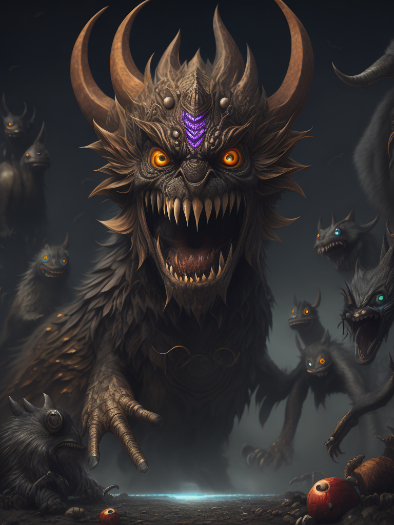 Many monsters, doodle art style, colorful, funny