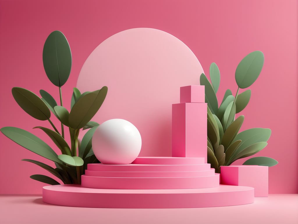 Modern minimal layout podium display with block pink background 3d rendering
