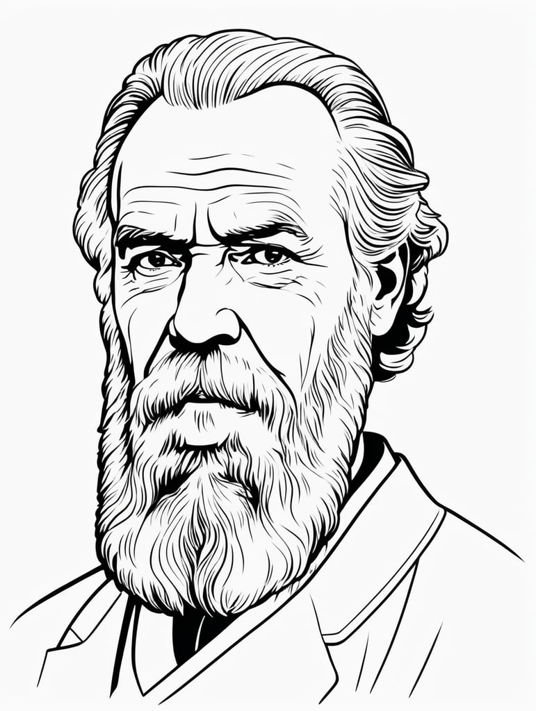 Leo Tolstoy, in the style of basic simple line art vector comic art on white background