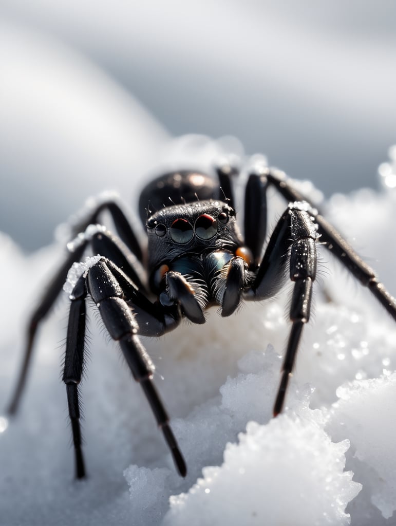 a black spider in the snow
