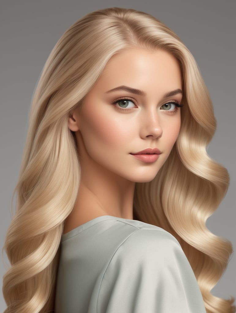 Full body portrait of an American girl aged 25, long blond hair with a side parting, minimal makeup, side pose