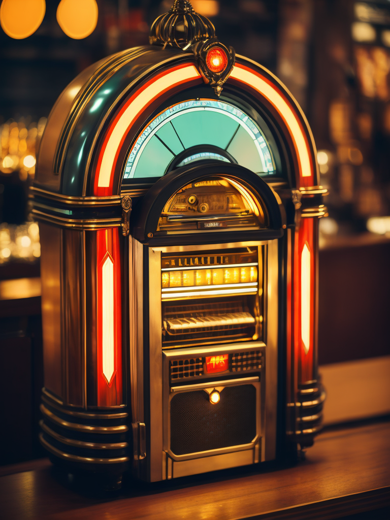 Retro jukebox in a bar, sharp focus, highly detailed,