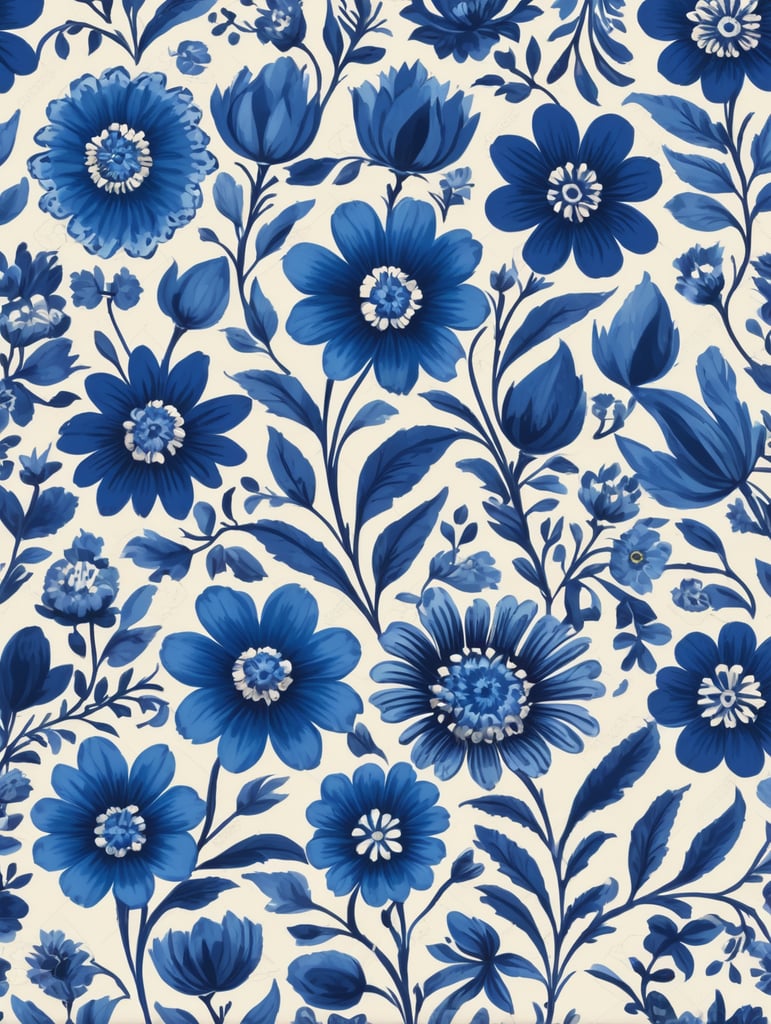 Seamless pattern beautiful floral pattern with blue flowers in the background, in the style of polish folklore motifs, juliana nan, mexican folklore - inspired, tivadar csontváry kosztka, clara peeters, texture exploration, blue color scheme, blue pallete, amoled, 264k render HD