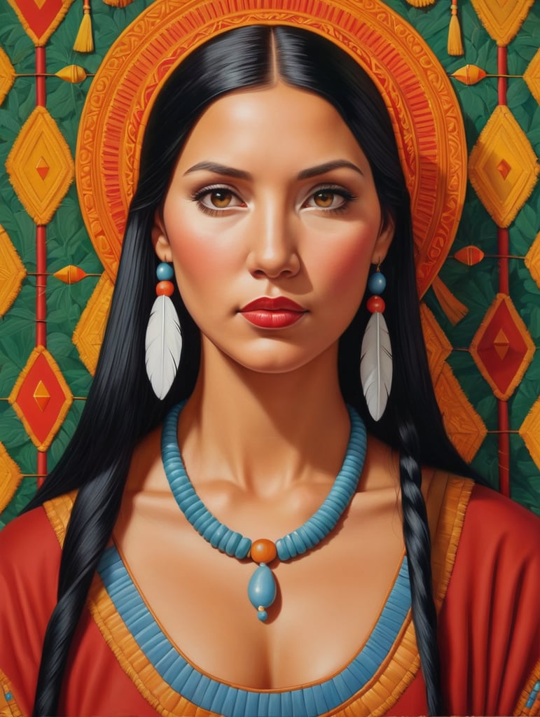 Pocahontas, Painting, Oil, Portrait, USA, style of Alex Gross