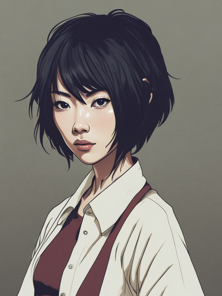 Asian girl with short hair, manga art style