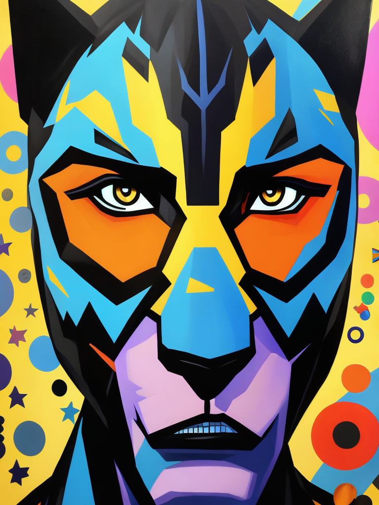 Ryan Gosling black panther, style of Romero Britto, Painting, Acrylic, Pop-Art, Brazil
