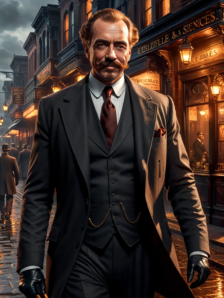 Step into the world of H.H. Holmes, where a sharp suit and a charming smile hide a dark and twisted mind. Show us the shadows that hint at his true intentions as he confidently sells insurance to unsuspecting victims."