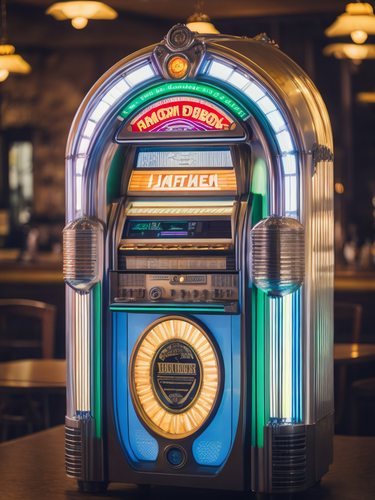 Retro jukebox in a bar, sharp focus, highly detailed,