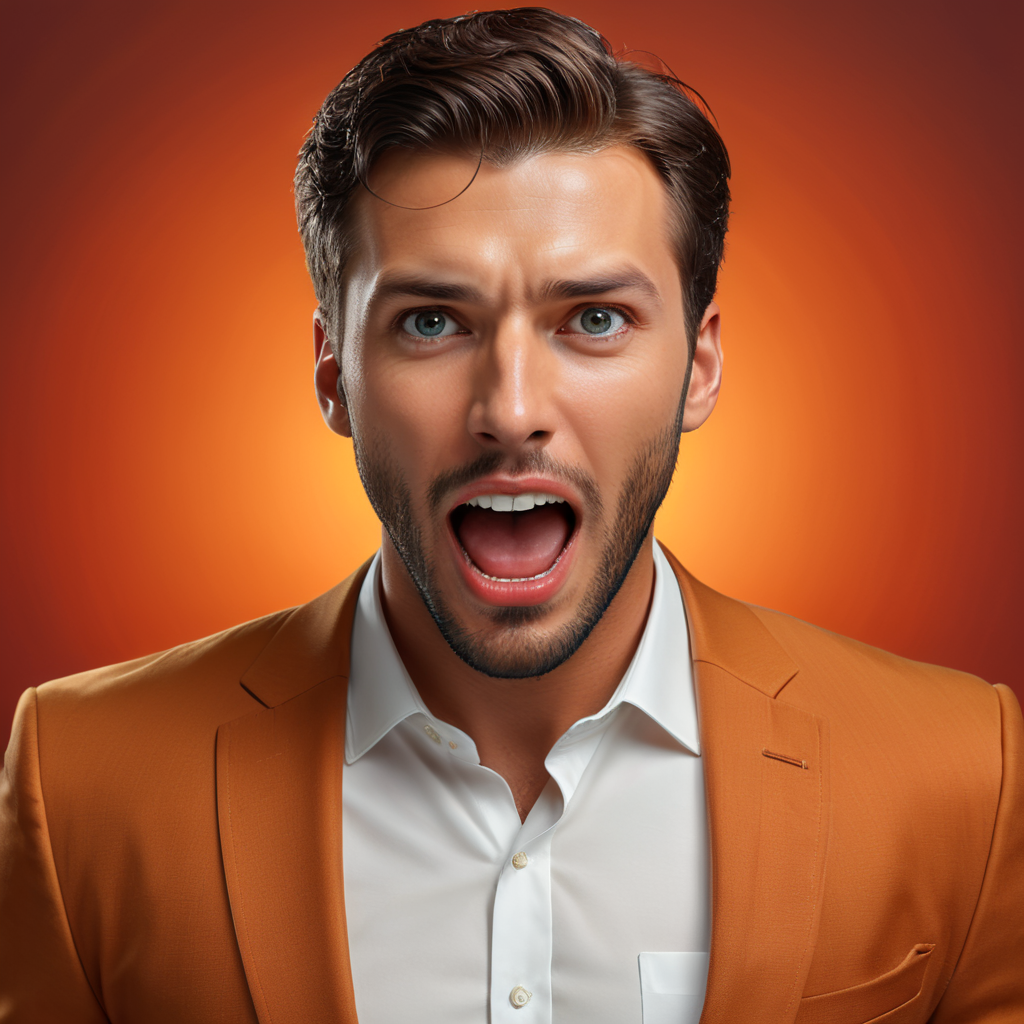 Portrait of Young ultra handsome manager man was Surprised and excited, opening eyes and mouth, Bright solid light color background.