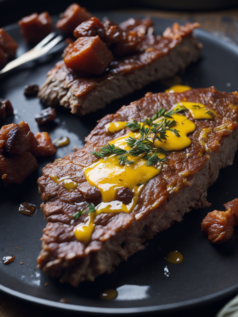 fried steak with melted butter, cinematic shot