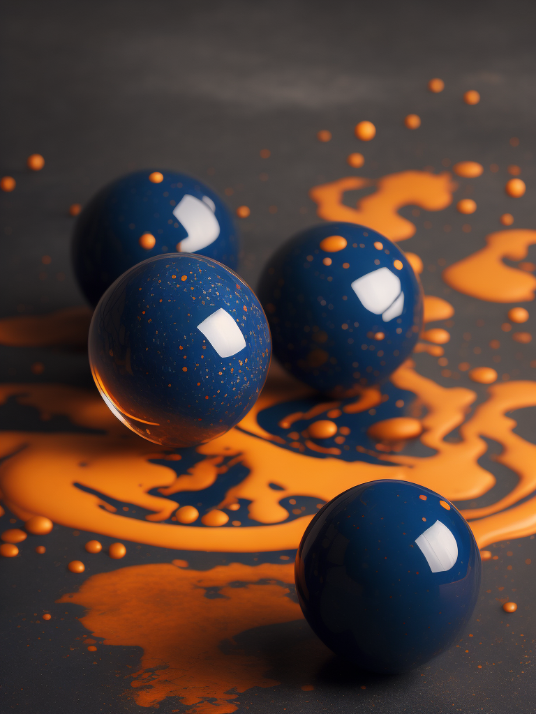 balls of unstirred paint marbling floating loosely in a empty photo studio, Emulsified, bubbles, liquids, oil layered on top, unmixed, studio lighting , mostly white and deep dark blue, but also some slightly deep orange colours, trending on artstation, swirly, slick , powder, deep creases, relief, intricate, hdr, bokeh, photography, high entropy, 2 huge balls