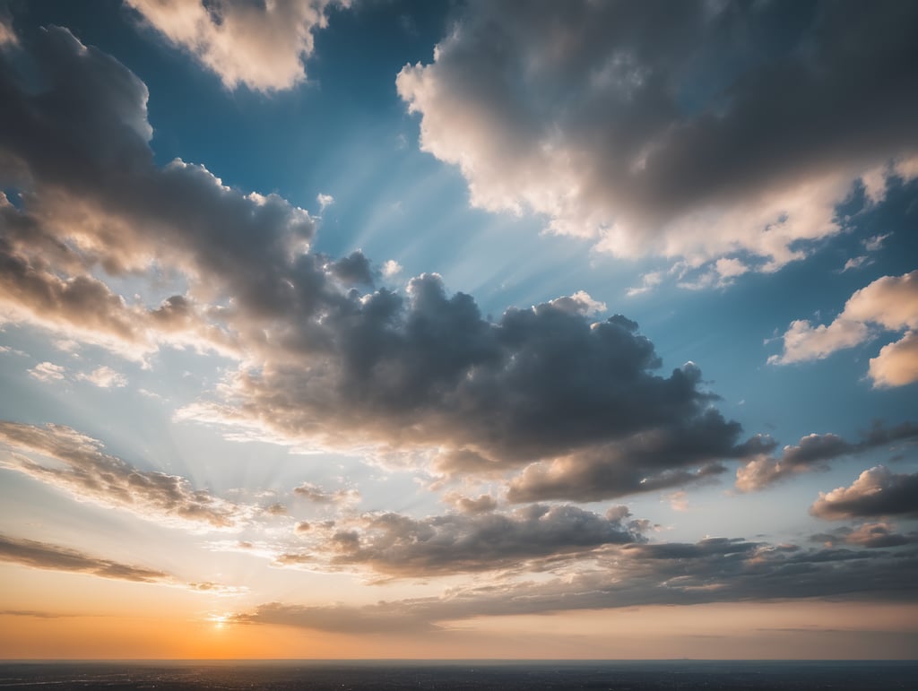 flat sky view, bids in horizon