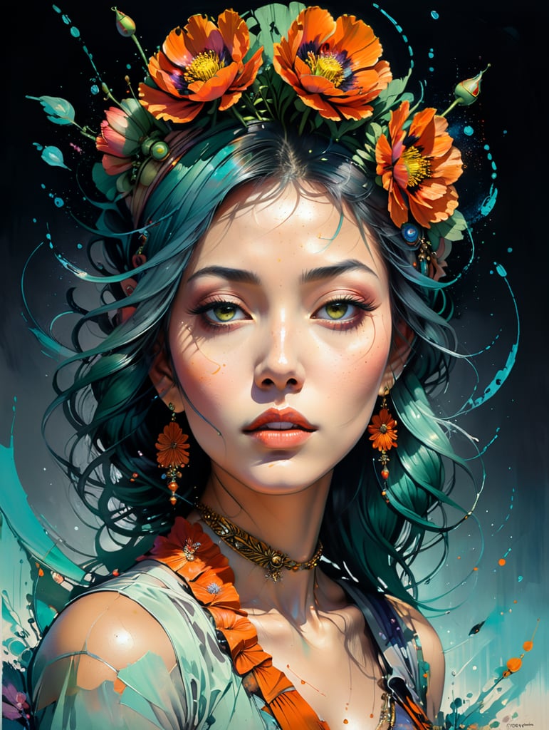 Hiroshi Nagai, ultrafine detailed painting of a woman with a n opium poppy flower in her hair, whimsical, detailed painting