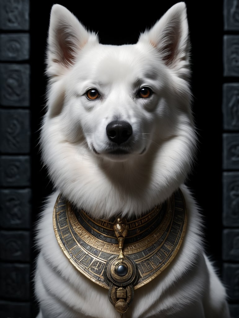 Egyptian goddess white Japanese Spitz like anubis