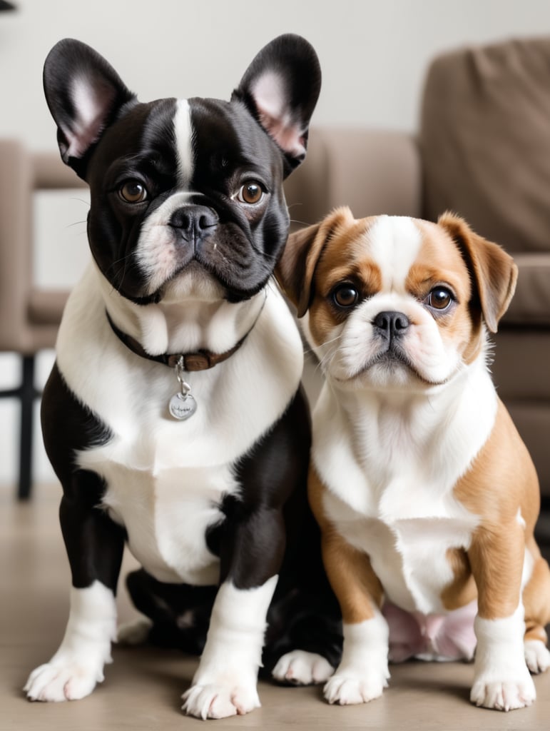Black and white French bulldog and brown and white shih tzu