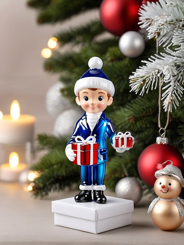 Macron 1 small glass glass figure holding gift box, christmas toy for the christmas tree