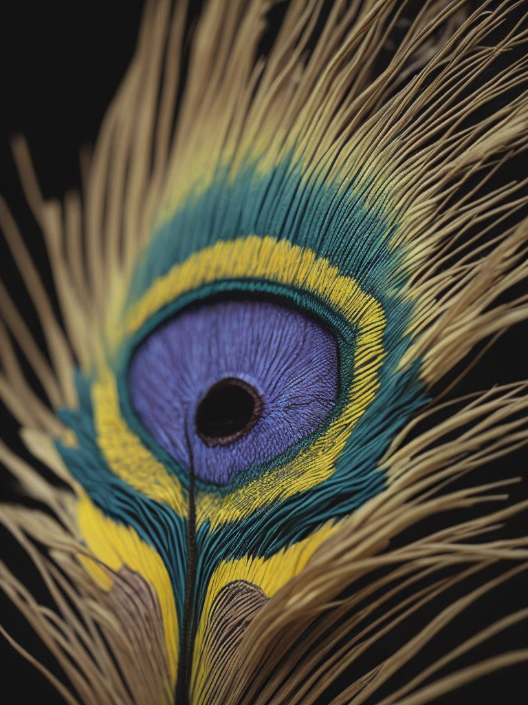 Флейта, перо павлина, желтый