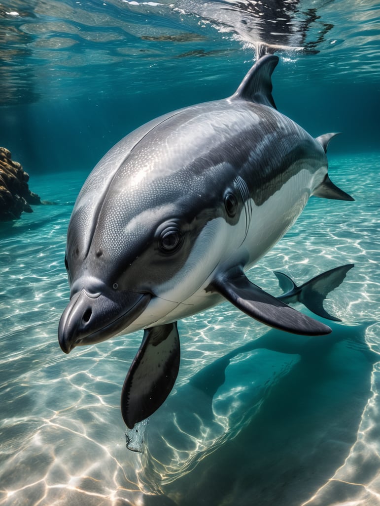 Hector’s Dolphin on white baackground