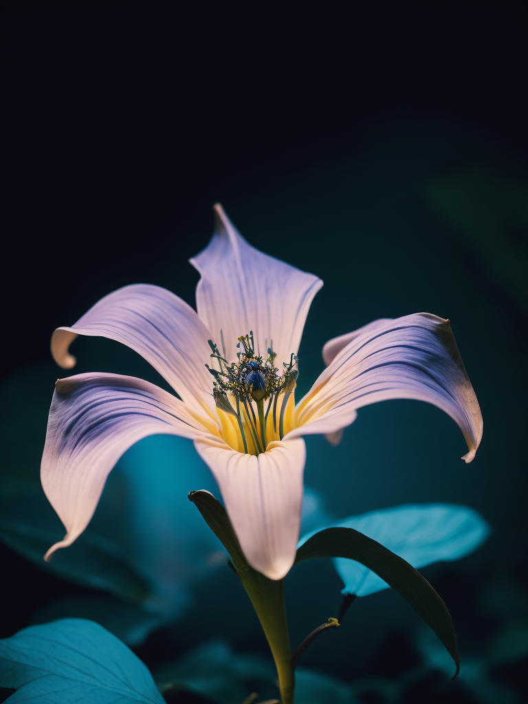 macro photo of a Bioluminescent Flower of a Lily, Glowing Bioluminescence