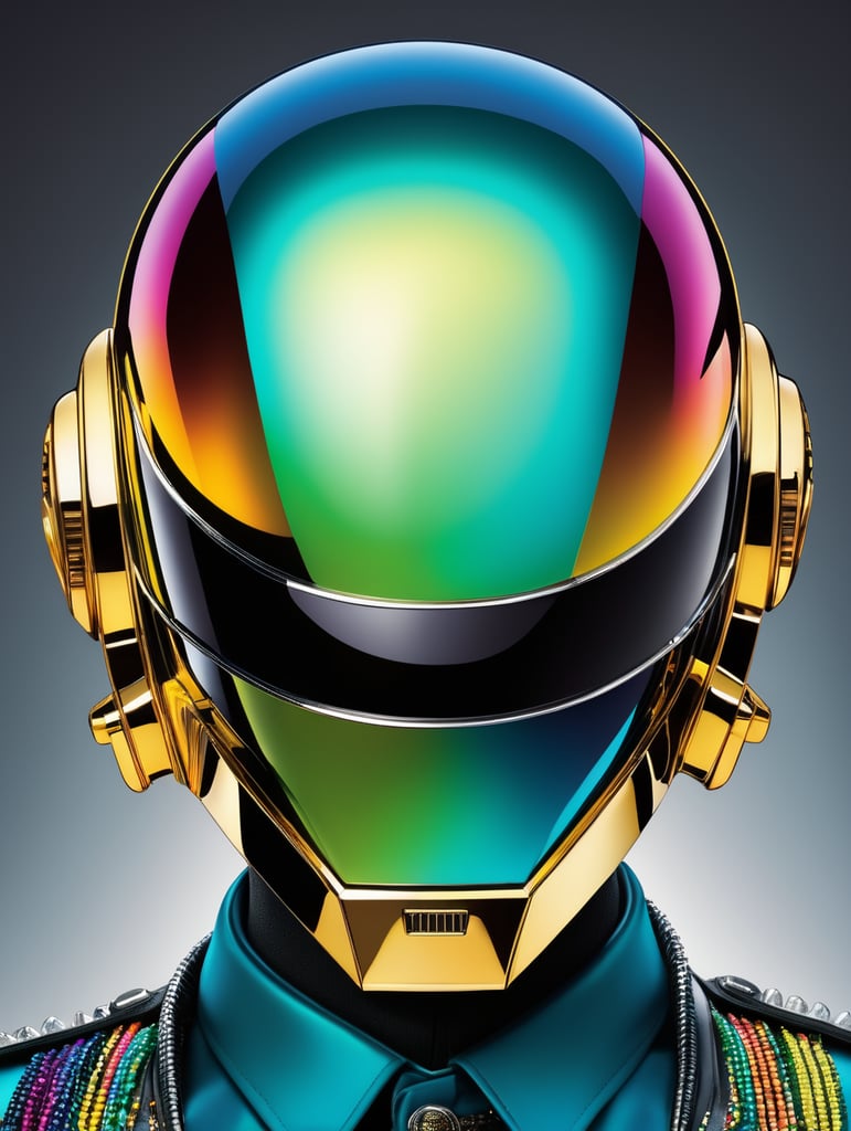 Portrait of daft punk, ultra realism, super detailed, neon colors, magazine cover, professional shot, magazine photography, bright saturated colors, sharp focus, highly detailed