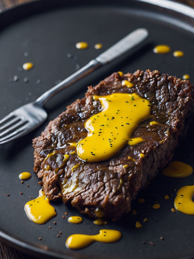 fried steak with melted butter, cinematic shot