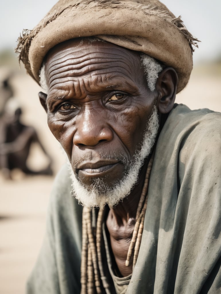 An old and poor African fisherman