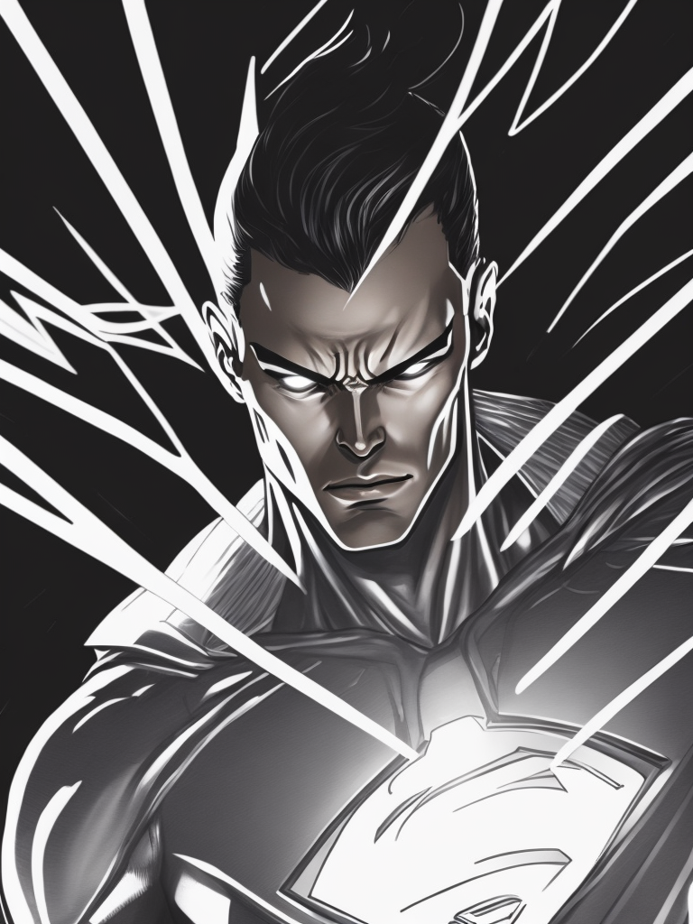 silver superman with laser from eyes shooting, precision in details, cinematic, bold, cartoonish lithographs, chrome reflections, energetic