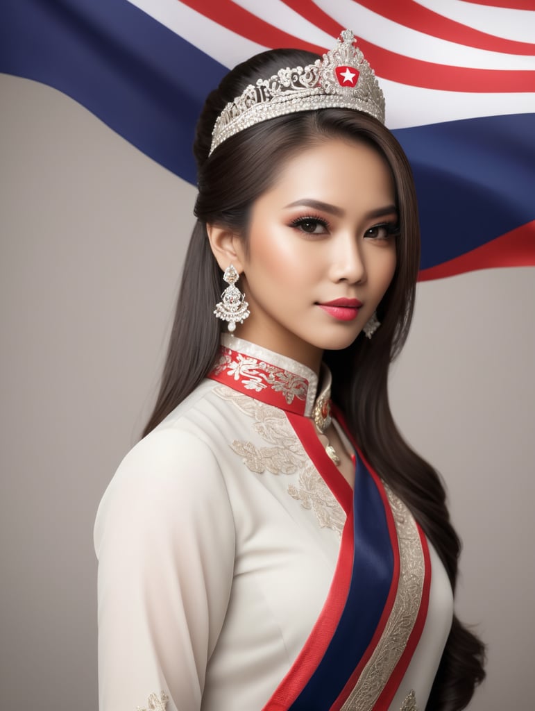 A beautiful Malaysia princess, show the flag of Malaysia