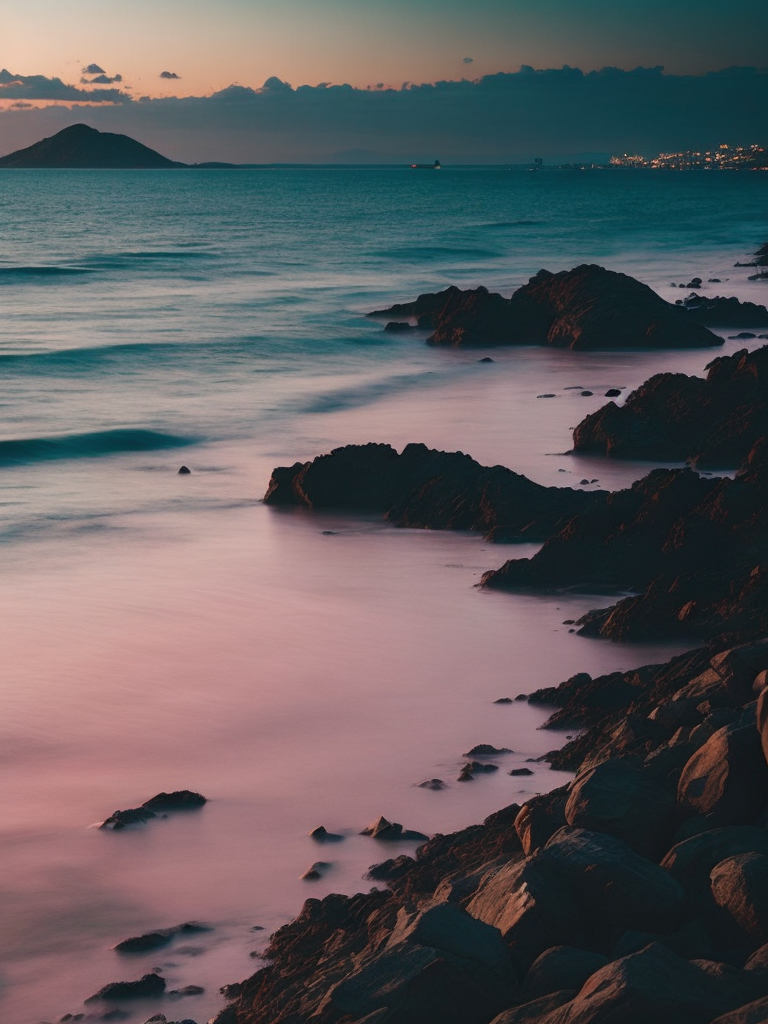 Blurry landscape of the pink sea at dawn