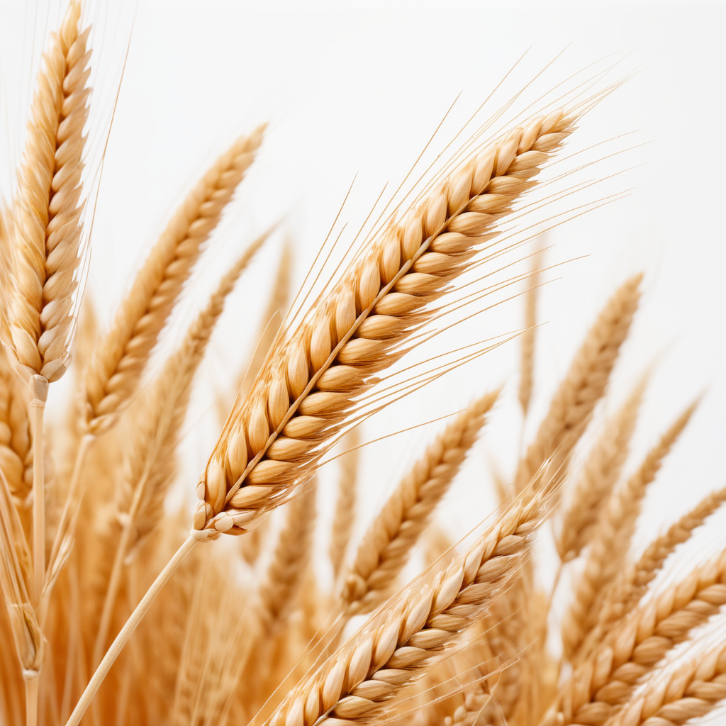 A realistic photo of a wheat ear, isolated, detailed, white background