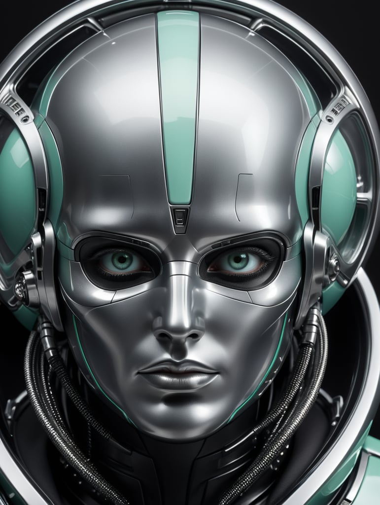 a super realistic professional very closeup detail photo of a modern futuristic minimal object, plastic glossy material with a rubber texture, a very close detail shot, minimal aesthetic, background wallpaper, black and silver colors with mint details