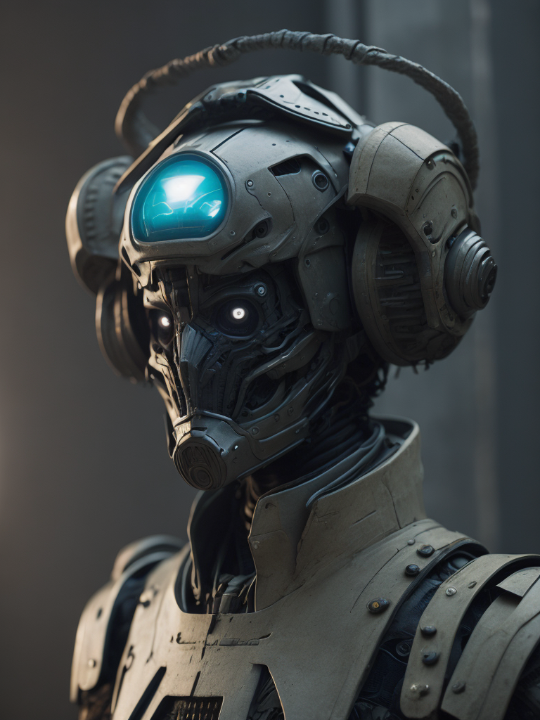 a robot, a cyborg, hard surface, SciFi.