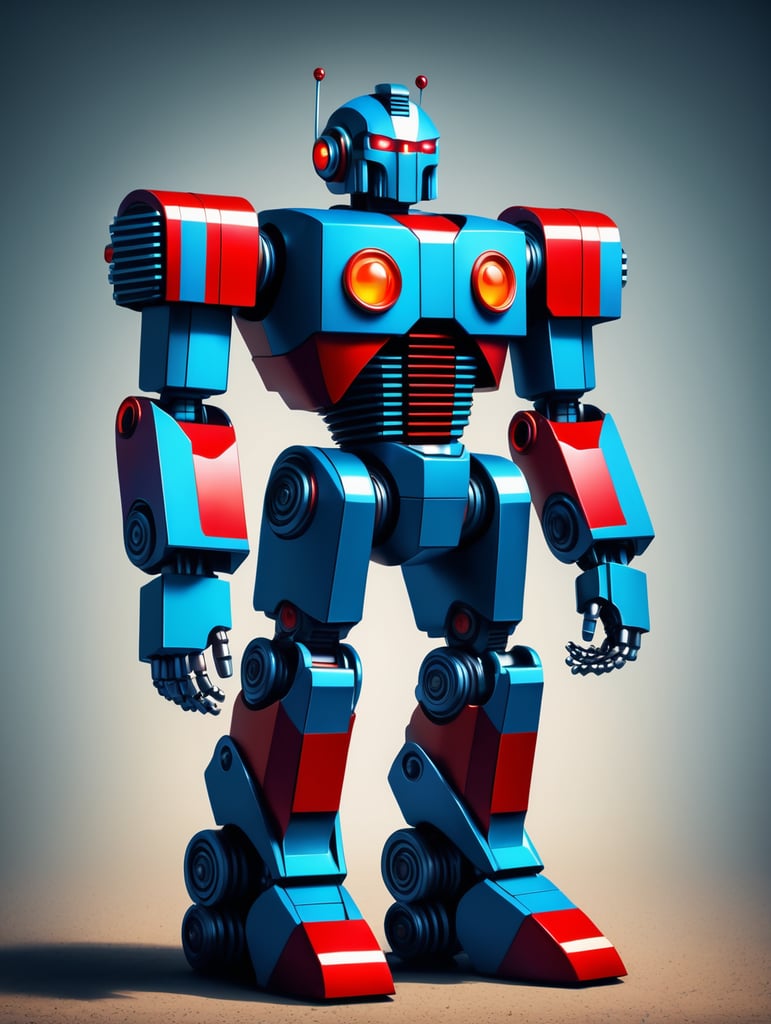 pixel art retro robot full body with red and blue colors